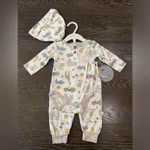 Milkberry Bamboo Baby Sleepwear 3 Piece Set with Hat, Safari Beige, NWT